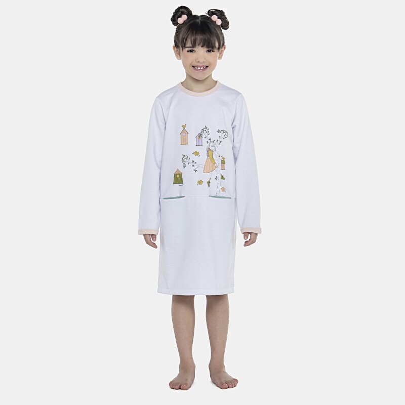 Camisão Feminino Kids Manga Longa Com Bolsos Moletinho