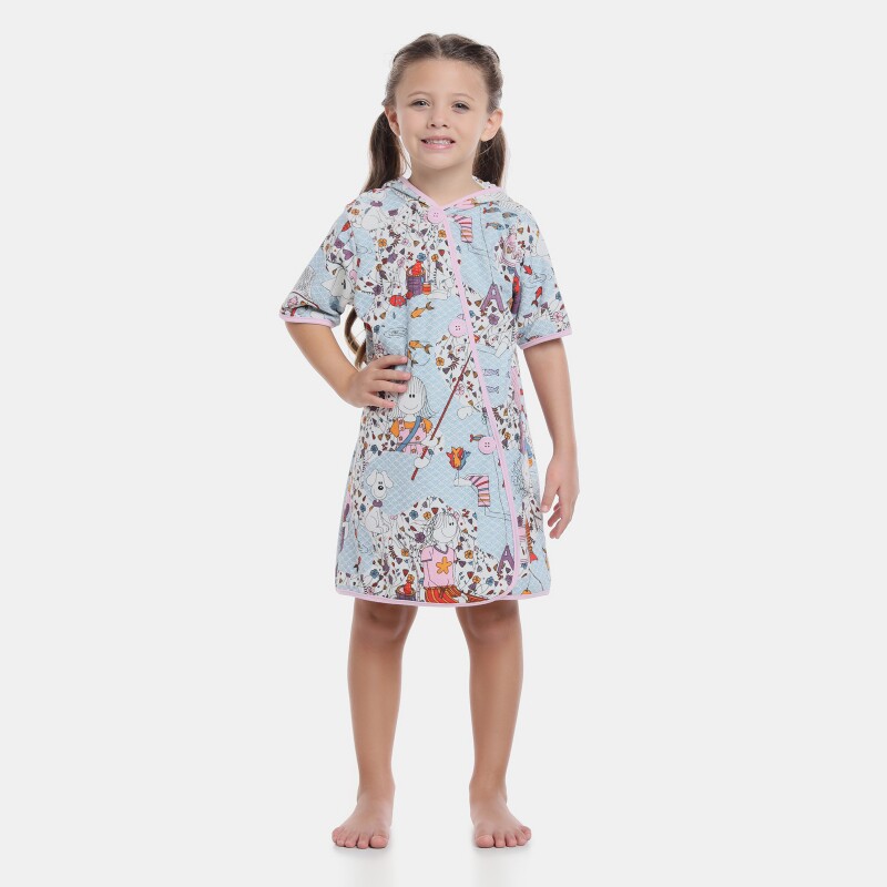 Roupão Feminino Kids Manga Curta Com Capuz