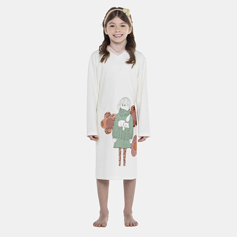 Roupão Feminino Kids Manga Longa Fechado Com Capuz Atoalhado