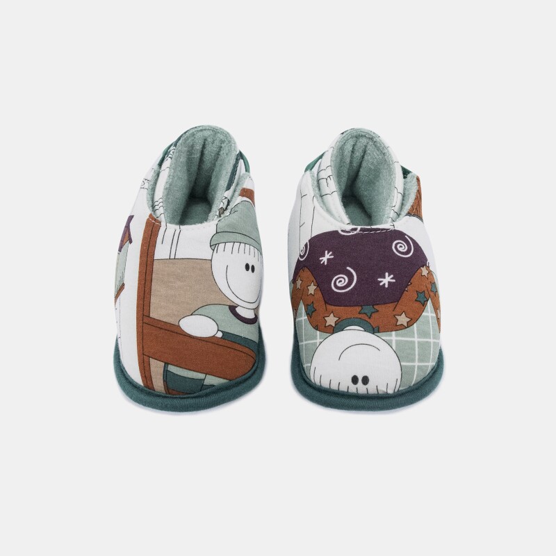 Pantufa Masculina Baby Fechada Com Elástico e Estampa Corrida 