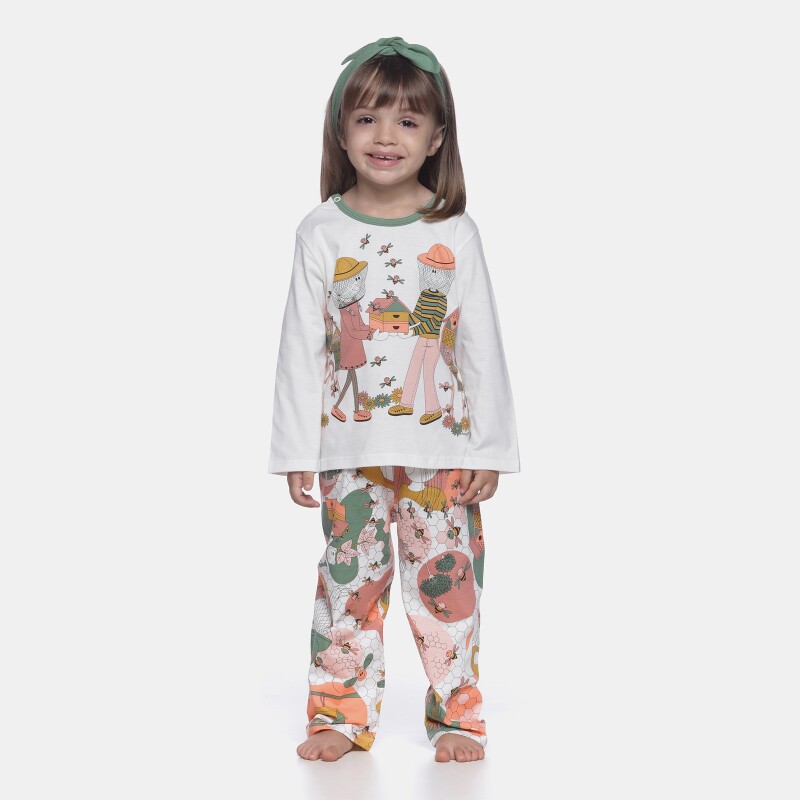 Pijama Infantil Feminino manga longa Tic-Tac e calça Bill e Pat