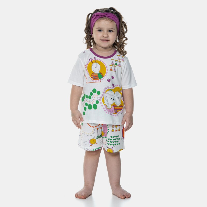 Pijama Feminino Infantil Manga Curta e Short Pat  Annie e Bill 