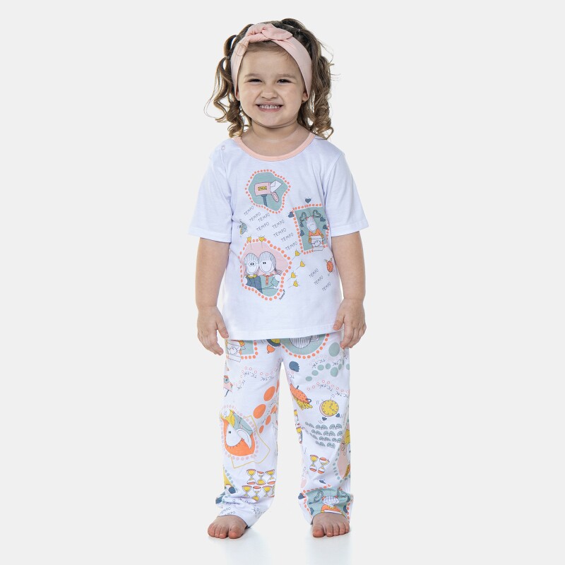 Pijama Infantil Feminino Blusa Manga Curta e Calça Pat e Annie