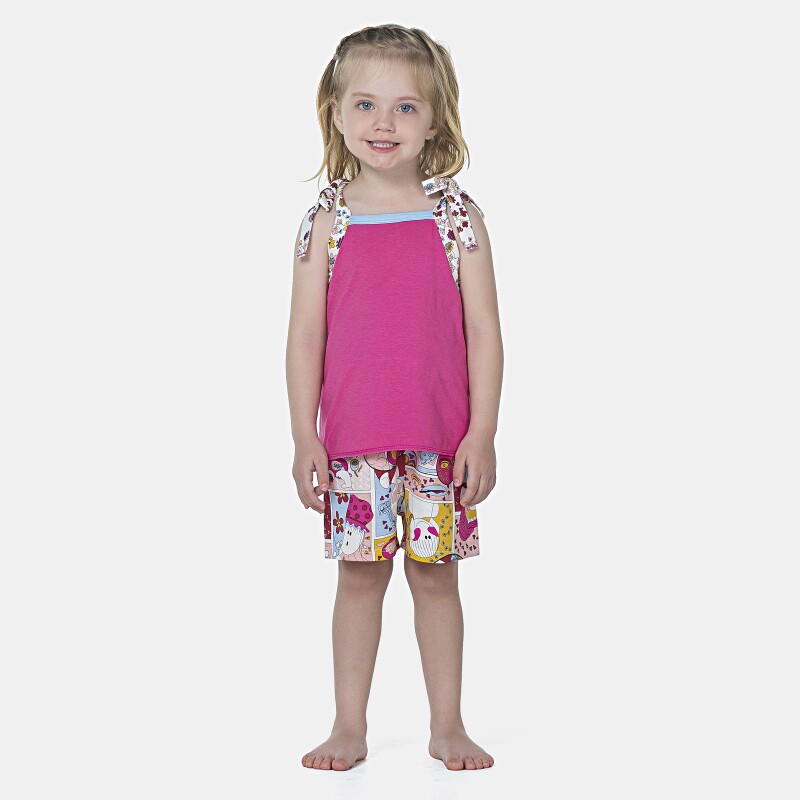 Pijama Feminino Baby Alça Amarração e Short