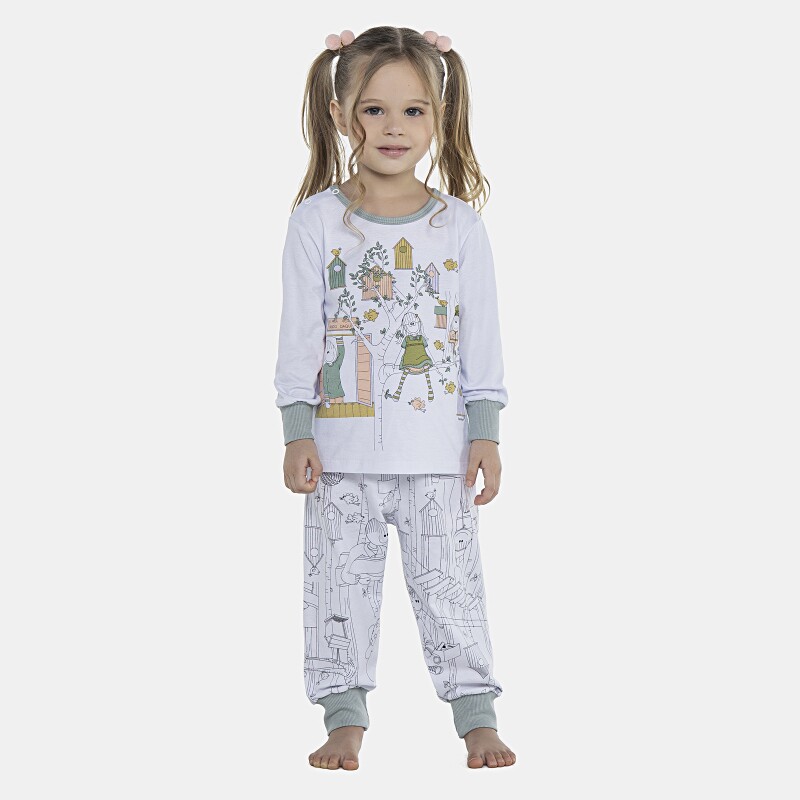 Pijama Feminino Baby Manga Longa e Calça Com Punhos