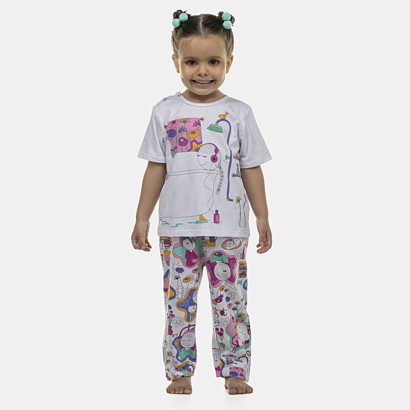 Pijama Feminino Baby Manga Curta e Calça
