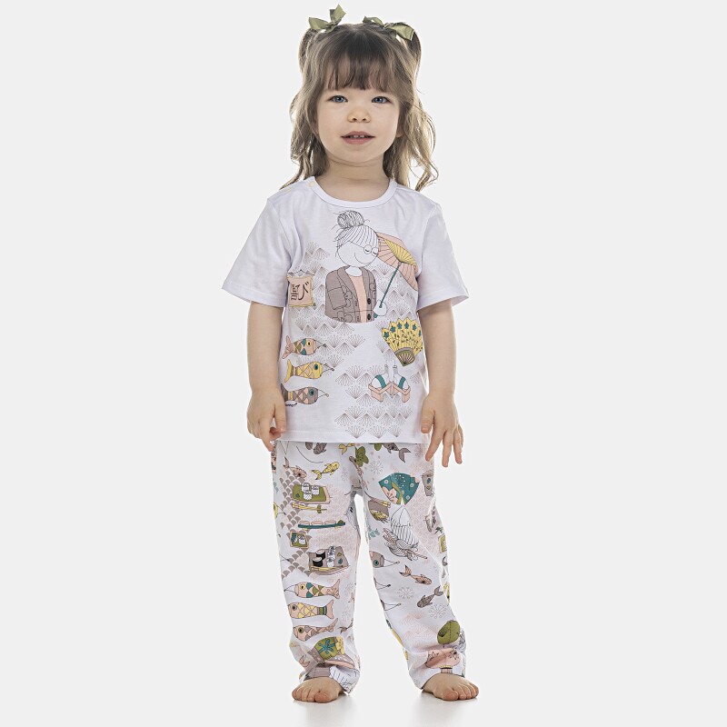 Pijama Feminino Baby Manga Curta e Calça
