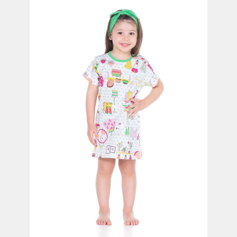 PIJAMA CAMISÃO MANGA CURTA FEMININO INFANTIL