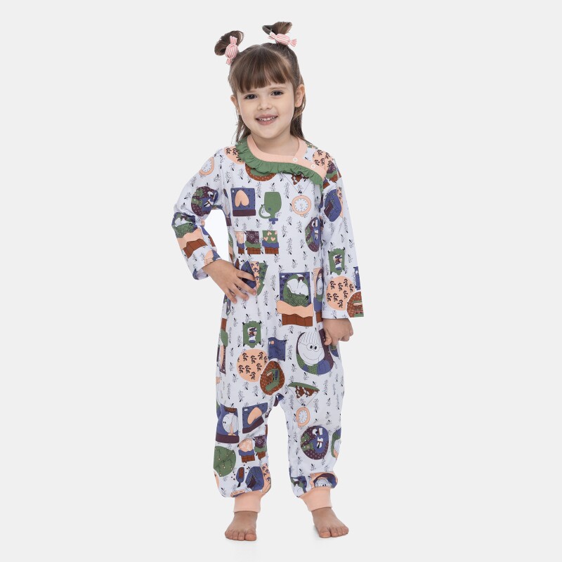 Pijama Macacão Feminino Infantil Manga Longa Tic-Tac Annie e Ted