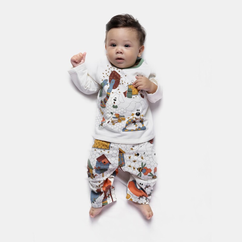 Pijama Bebê Menino manga longa Tic-Tac e calça Ted