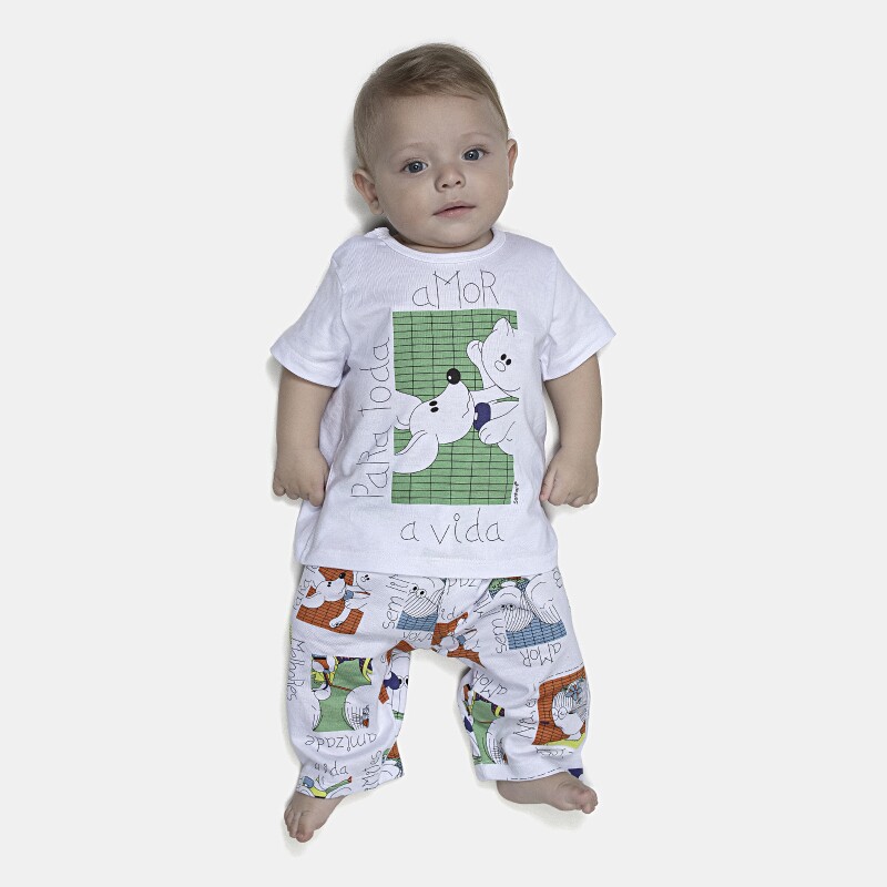 Pijama Masculino Bebe Manga Curta e Calça