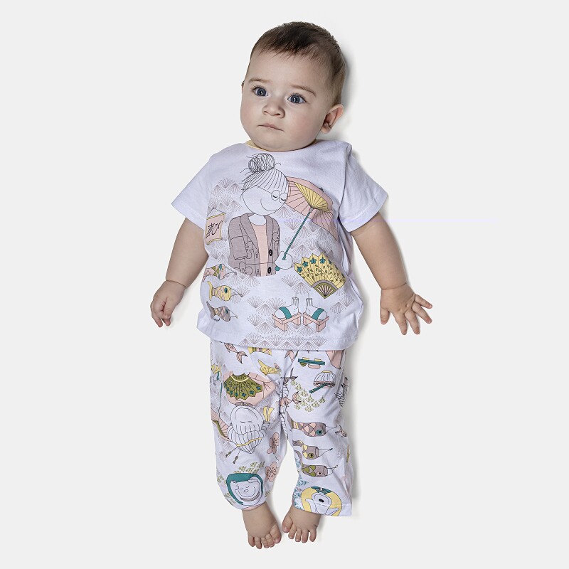 Pijama Feminino Bebê Manga Curta e Calça