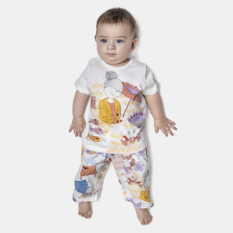 Pijama Feminino Bebê Manga Curta e Calça