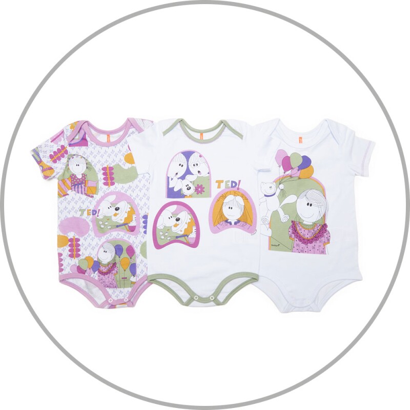 Kit Body Feminino Bebe Manga Curta 