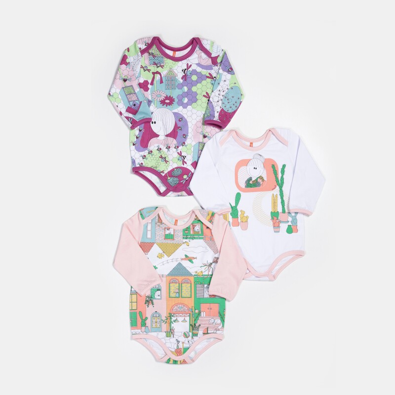 Kit Body Feminino Bebe Manga Longa