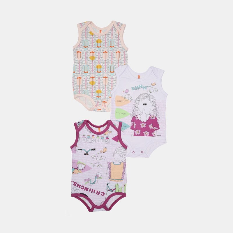 Kit Body Feminino Bebe Sem Mangas 
