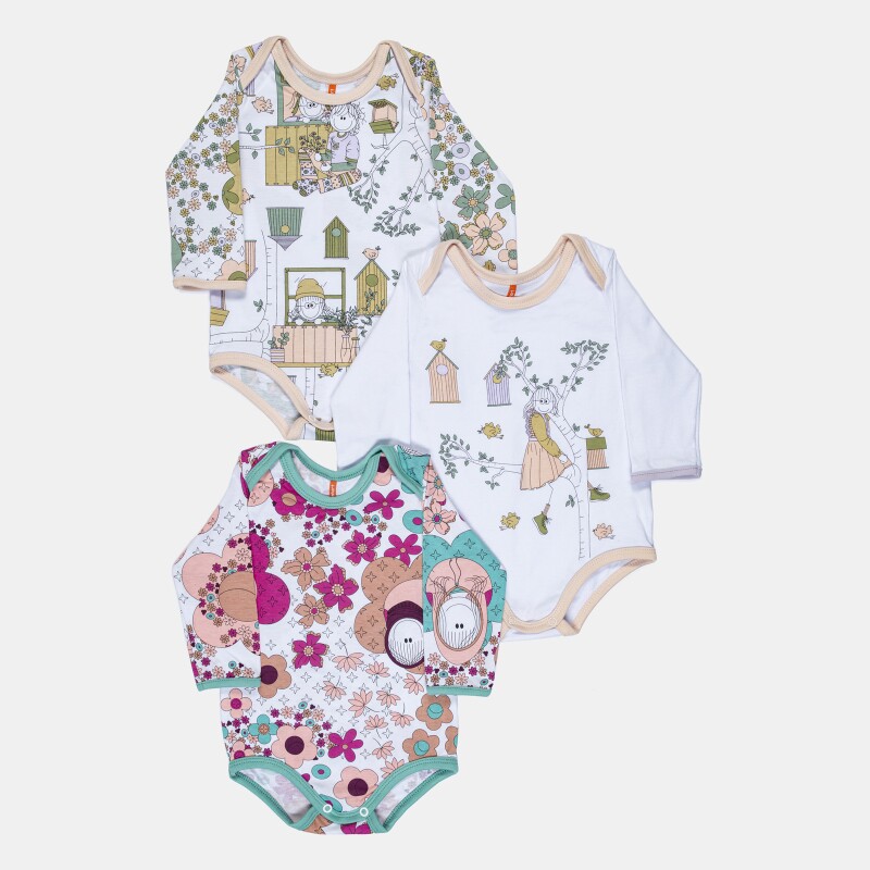 Kit Body Bebe Manga Longa Feminino