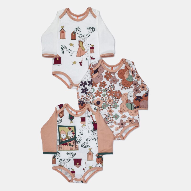 Kit Body Bebe Manga Longa Feminino