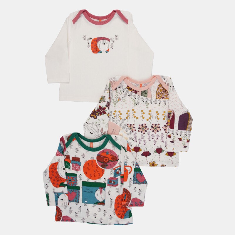 Kit Pagão Manga Longa Bebê Menina 3 Estampa Personagens