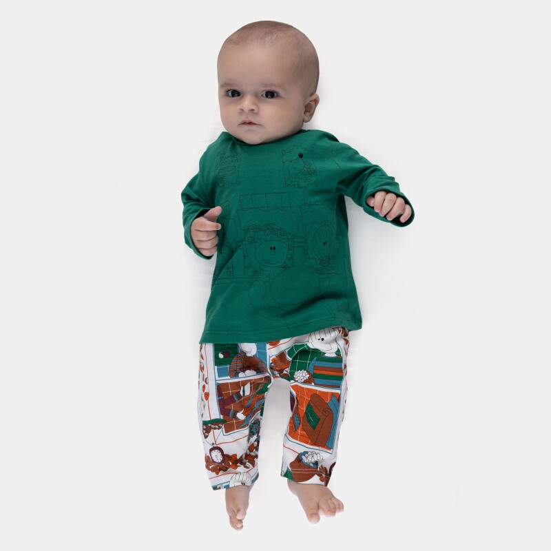 Pijama Bebê Manga Longa Tic-Tac e Calça Estampada Unissex