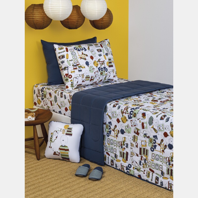 Lençol Elástico com Fronhas Solteiro Masculino