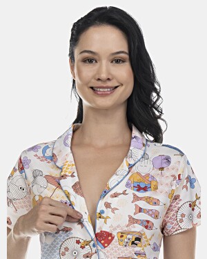 Pijama Feminino Adulto Manga Curta Aberto e Short