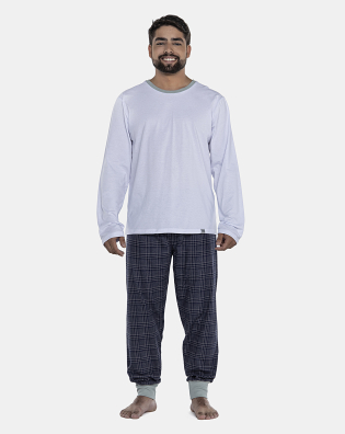Pijama Masculino Adulto Manga Longa e Calça Flanelada Com Punhos