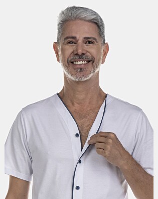 Pijama Masculino Adulto Manga Curta Com Abertura e Short