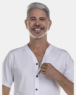 Pijama Masculino Adulto Manga Curta Com Abertura e Calça