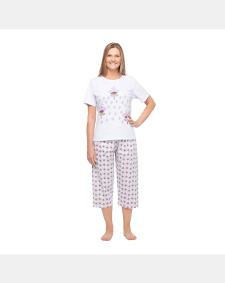 Pijama Feminino clássico manga curta e corsário Floral