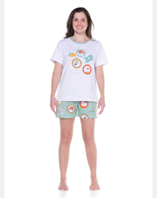Pijama Sonhart Feminino Blusa Manga Curta E Short Estampado