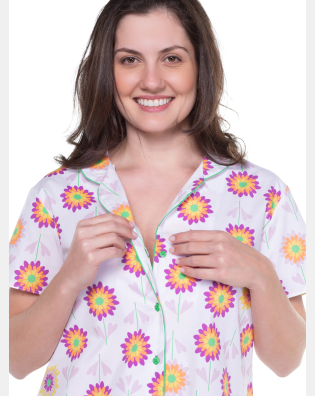 Conjunto Feminino Adulto Manga Curta e Short Tricoline