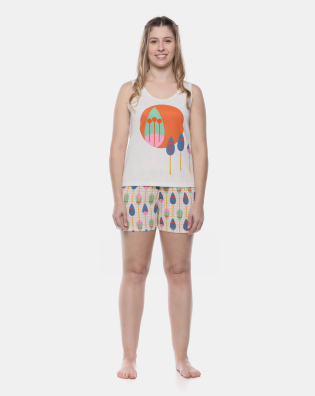 Pijama Feminino Curto Regata Média e Short Estampado