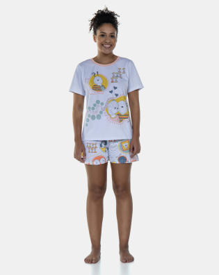 Pijama Feminino Manga Curta e Short Estampado