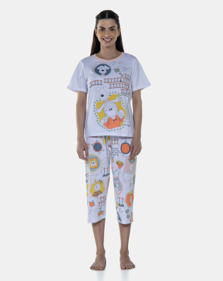 Pijama Feminino Sonhart  Manga Curta e Corsário Estampada