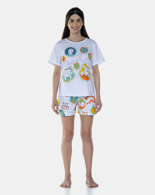 Pijama Feminino Sonhart Manga Curta e Short Estampado