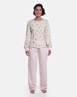 Pijama Homewear Feminino Manga Longa e Calça Rose
