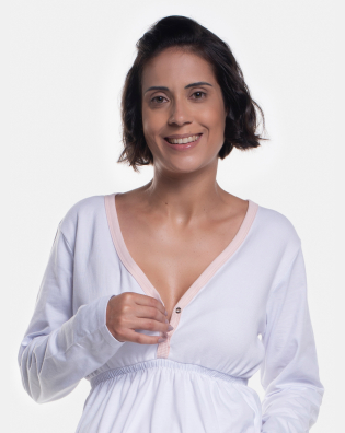 Pijama Gestante Sonhart Blusa Manga Longa Decote V e Calça Estampada