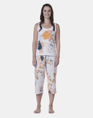 Pijama Feminino regata Média e corsário Estampada