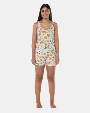 Pijama Feminino Curto regata Alça Larga e short Estampado