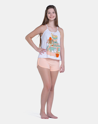 Pijama Feminino Curto Regata Alça Fina e Short Rosa Claro