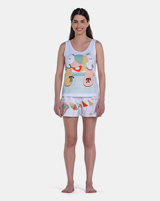 Pijama Curto Feminino Regata Média e Short Pat e Annie