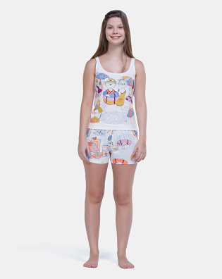 Pijama Feminino Curto Regata Média e Short Estampado