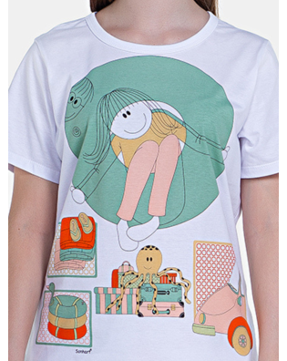 Pijama Feminino Blusa Manga Curta e Short Estampa Pat