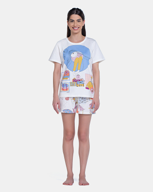 Pijama Feminino Blusa Manga Curta e Short Estampa Pat