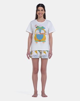 Pijama Feminino Blusa Manga Curta e Short Estampado