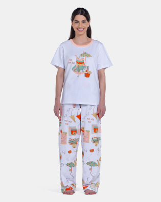 Pijama Feminino Blusa Manga Curta e Calça Pat e Nina