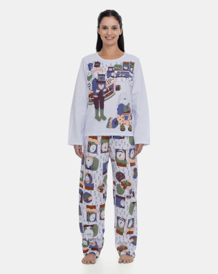 Pijama Feminino Manga Longa e Calça Estampada