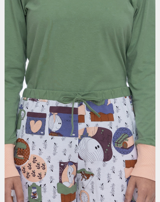 Pijama Feminino Adulto Manga Longa e Calça Estampada