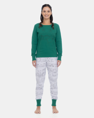 Pijama Feminino Adulto Manga Longa e Calça Jogger Estampada